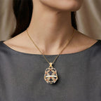 The Luxury Egg Collection - Orange Crystal & Simulated Pearl Egg Pendant with Chain (Size 24-2 Ext) - Grey