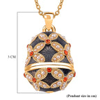 The Luxury Egg Collection - Orange Crystal & Simulated Pearl Egg Pendant with Chain (Size 24-2 Ext) - Grey