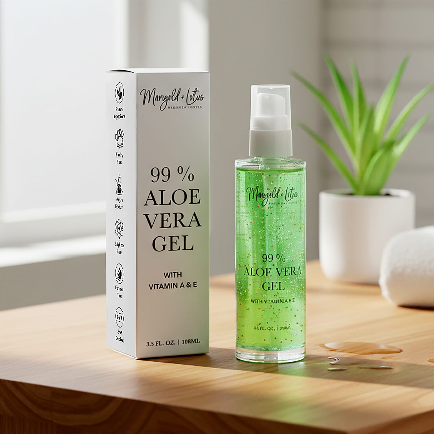 Marigold & Lotus - 99% Aloe Vera Gel with Vitamin A & E (100 ML)