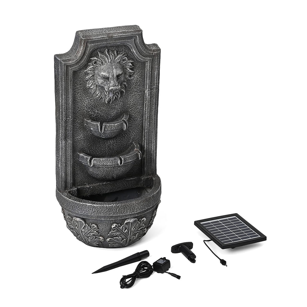 Solar LED Light Garden Fountain, Lion Head Cascade 3 Levels (Size 32x55 cm)