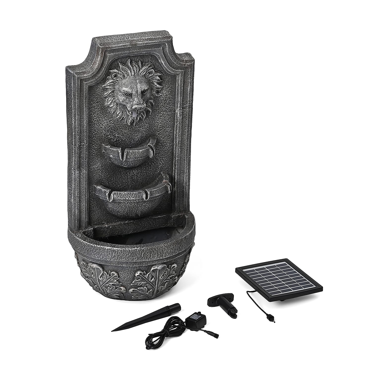 Solar LED Light Garden Fountain, Lion Head Cascade 3 Levels (Size 32x55 cm)