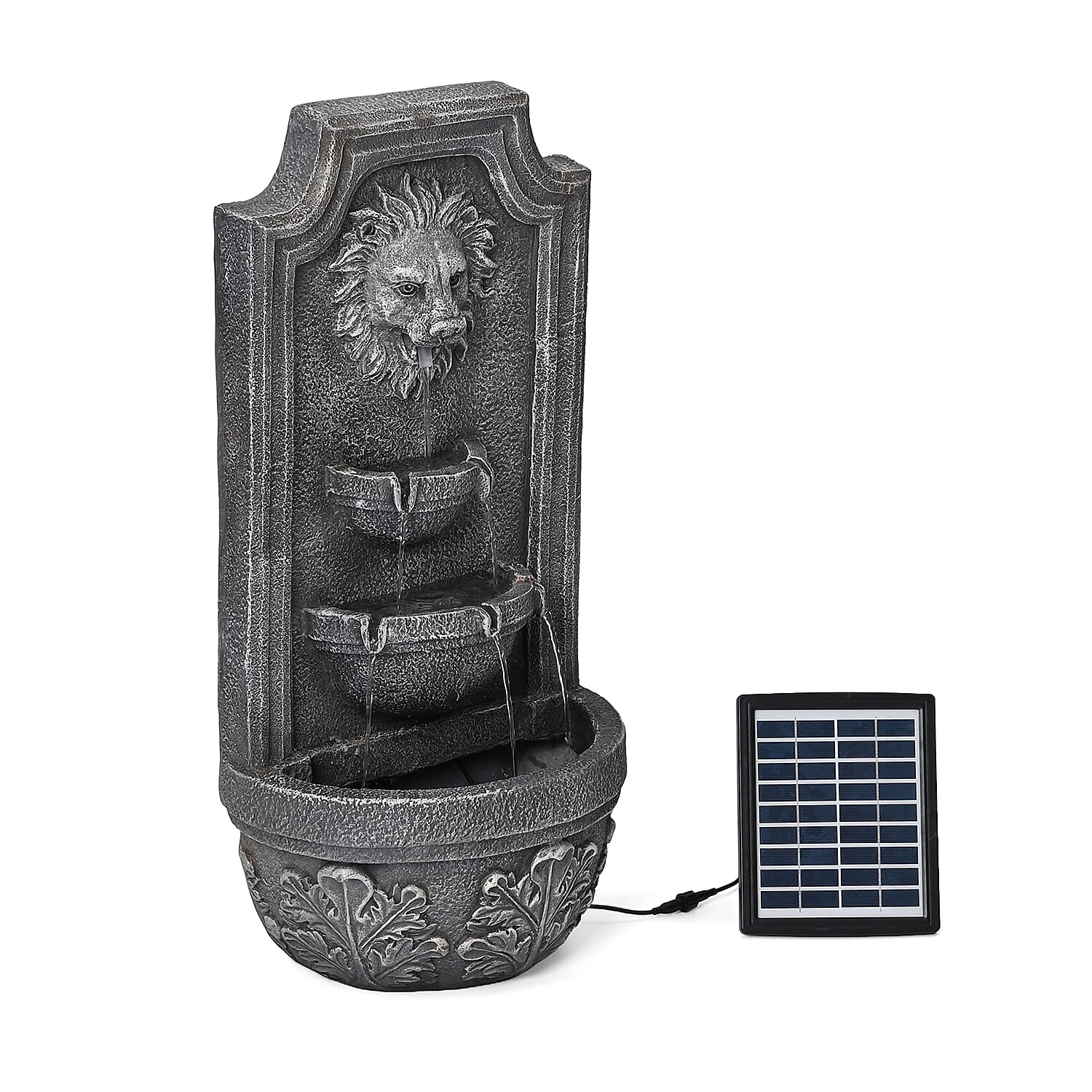 Solar LED Light Garden Fountain, Lion Head Cascade 3 Levels (Size 32x55 cm)