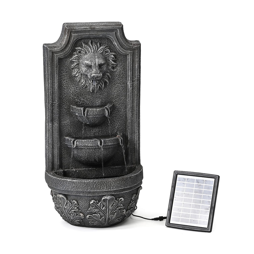 Solar LED Light Garden Fountain, Lion Head Cascade 3 Levels (Size 32x55 cm)