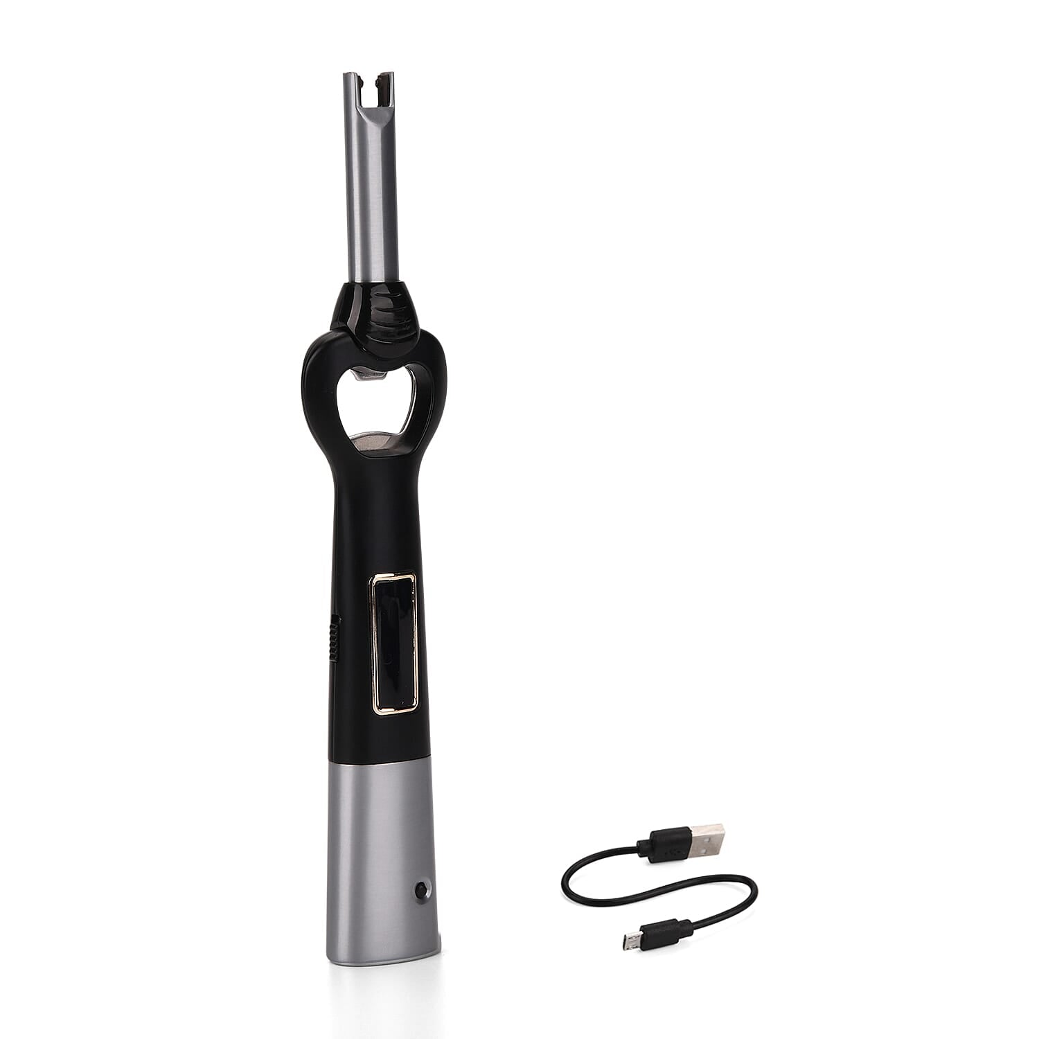 2-in-1 Bottle Opener - Electronic Lighter with Display - Silver