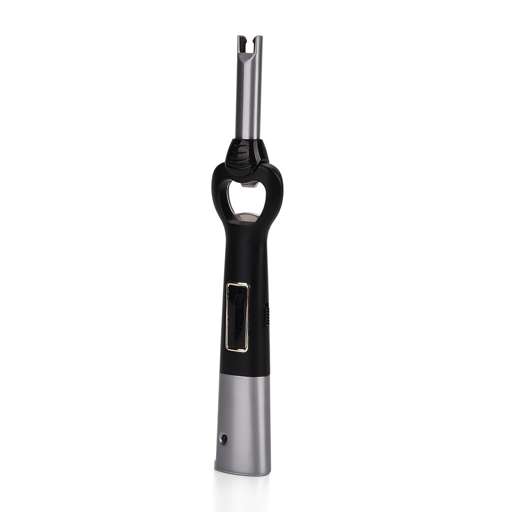 2-in-1 Bottle Opener - Electronic Lighter with Display - Silver