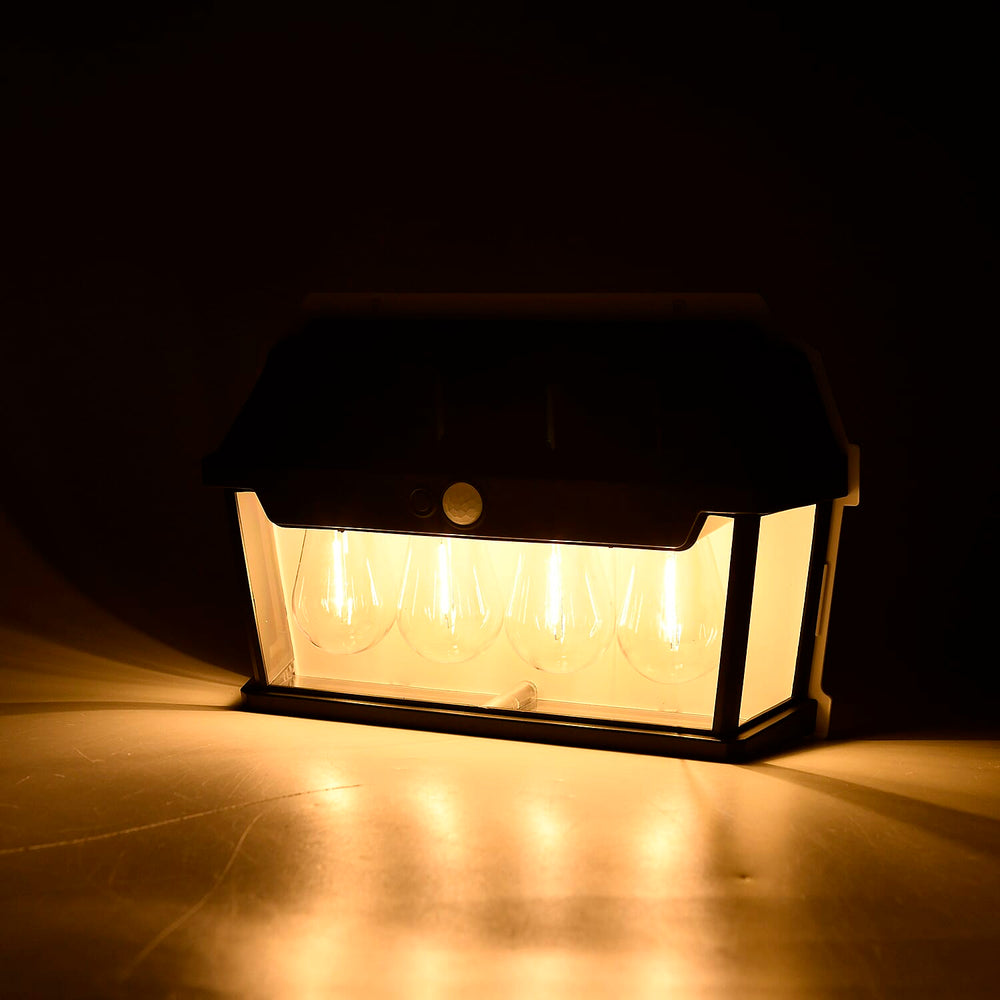 Solar Sensor Lamp with 4 Bulbs (Battery 1200mAh) - Black