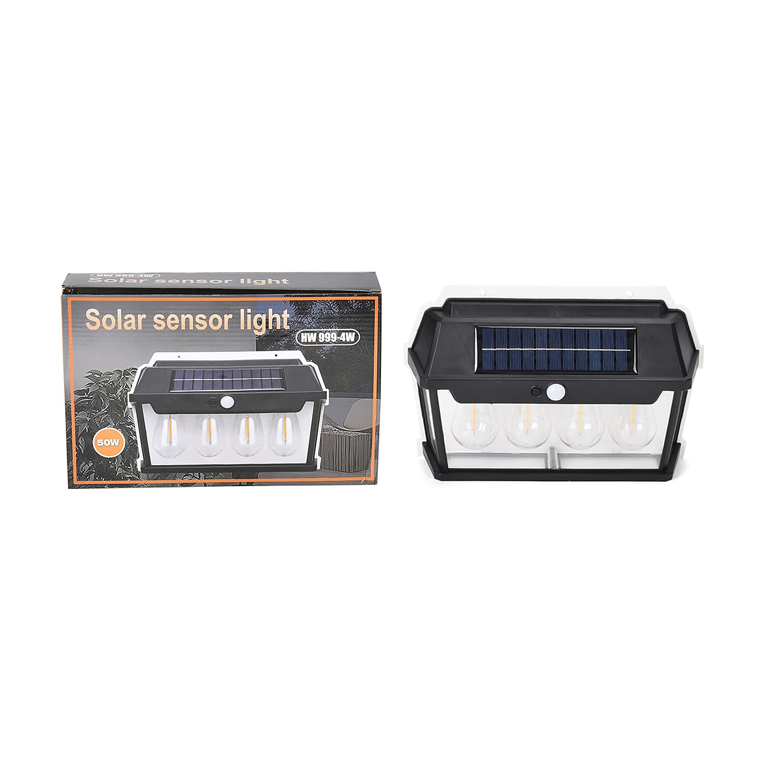 Solar Sensor Lamp with 4 Bulbs (Battery 1200mAh) - Black