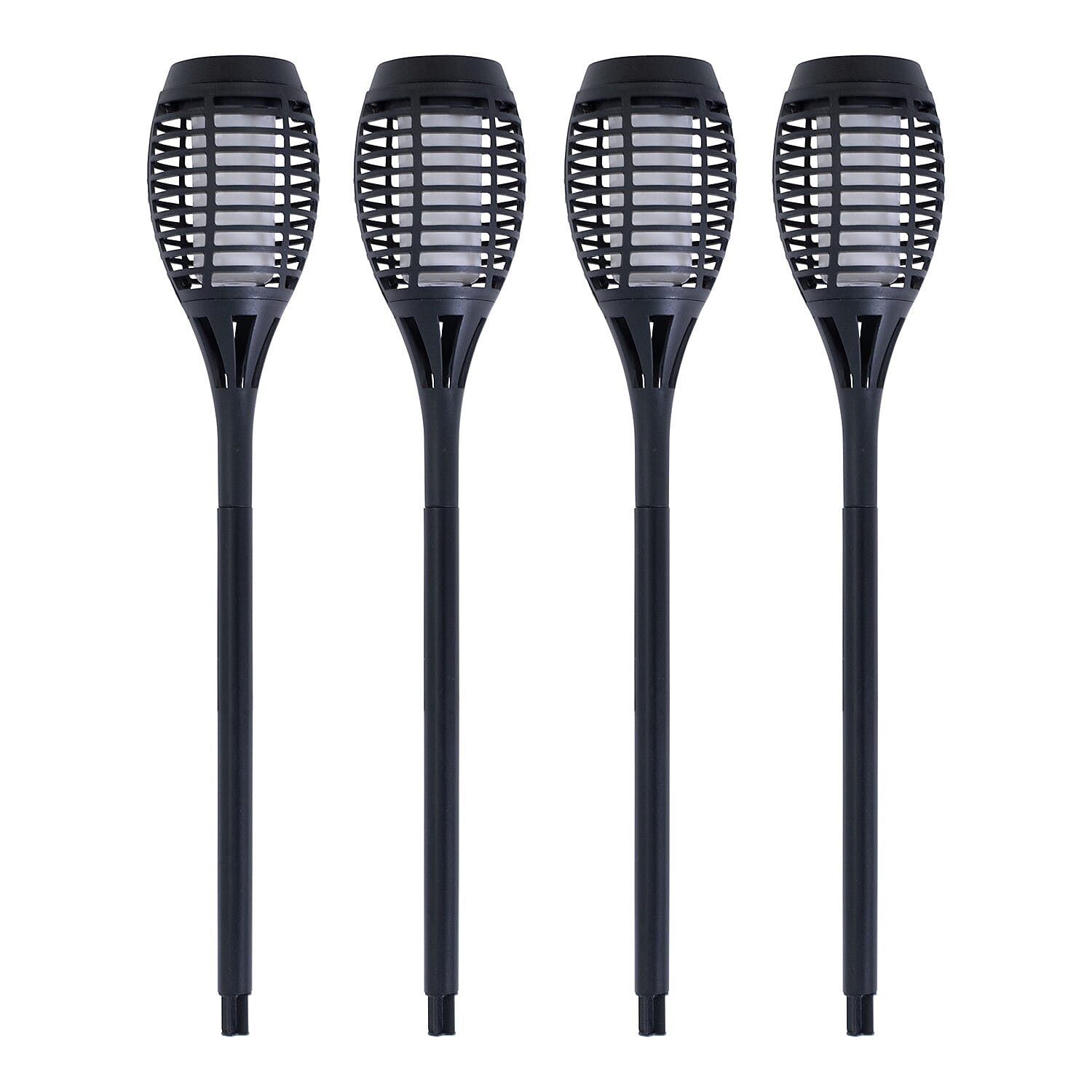 Set of 4 Solar Flame Lamp Outdoor Garden Pathway Lighting - Black