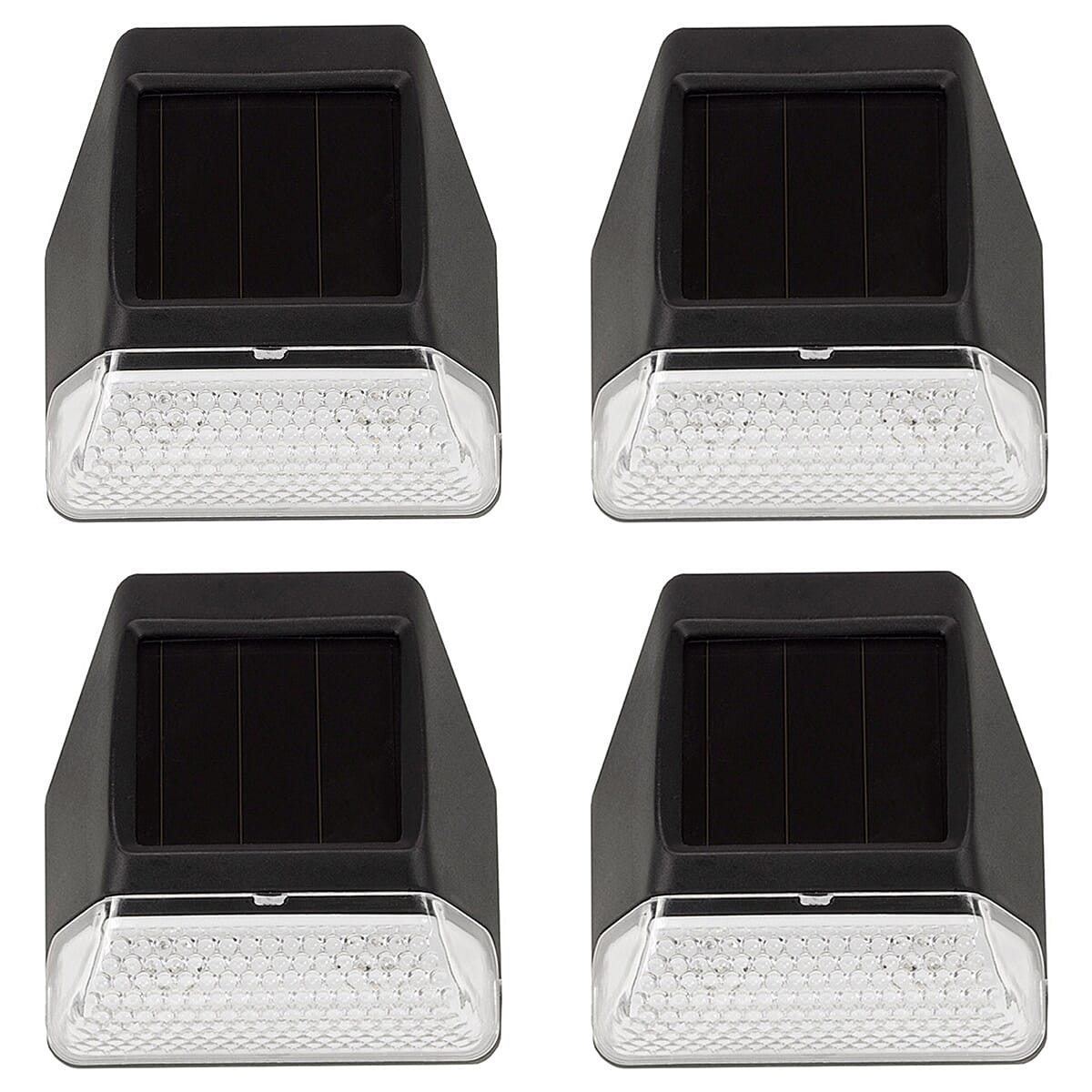 Bright Night Pack of 4 Solar Powered Fence Wall and Post Light - Black