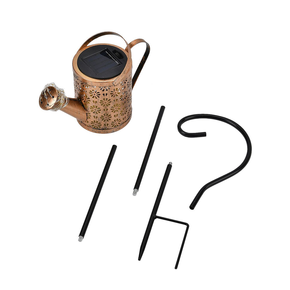 Solar Watering Can with Waterfall Fairy Light Strings - Black