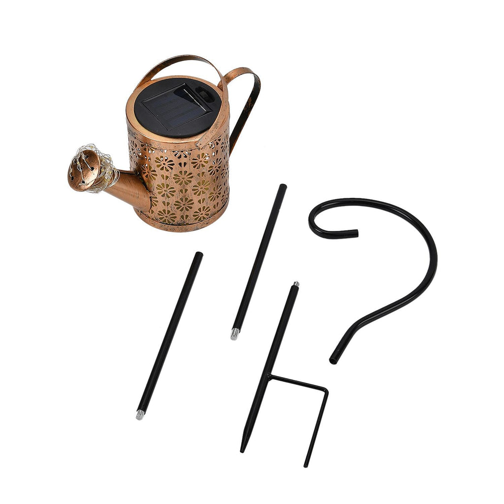 Solar Watering Can with Waterfall Fairy Light Strings - Black