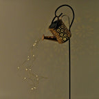 Solar Watering Can with Waterfall Fairy Light Strings - Black