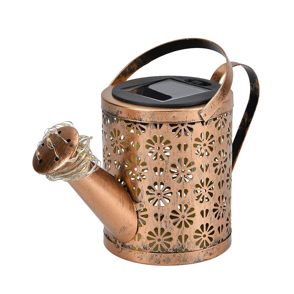 Solar Watering Can with Waterfall Fairy Light Strings - Black