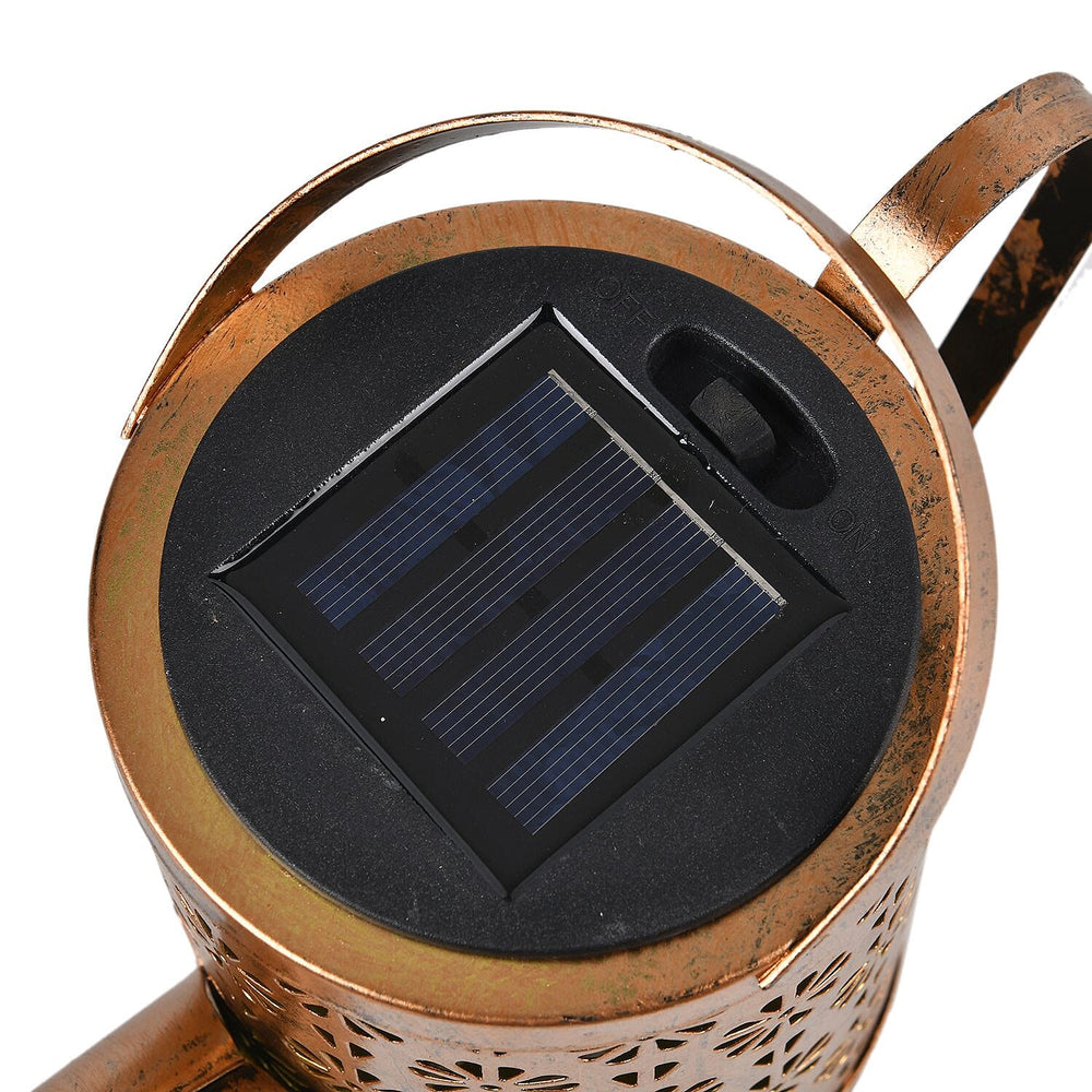 Solar Watering Can with Waterfall Fairy Light Strings - Black