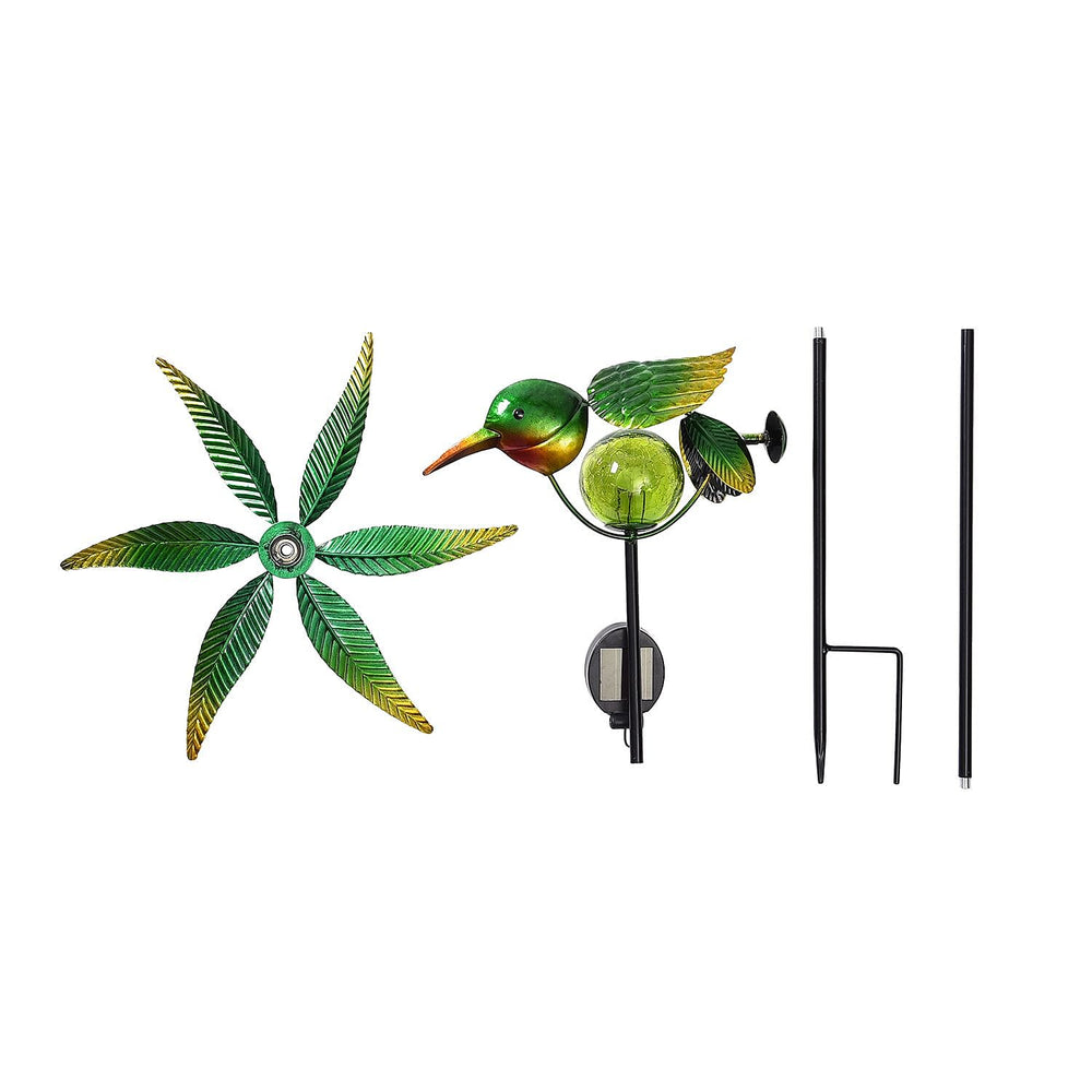 Green Bird Wind Spinner with Solar Panel and LED
