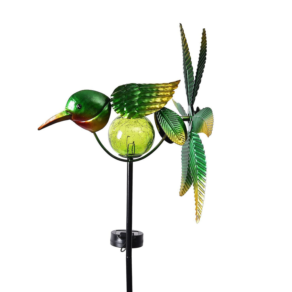 Green Bird Wind Spinner with Solar Panel and LED