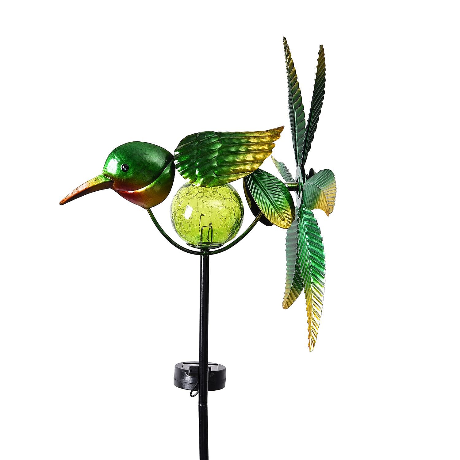 Green Bird Wind Spinner with Solar Panel and LED