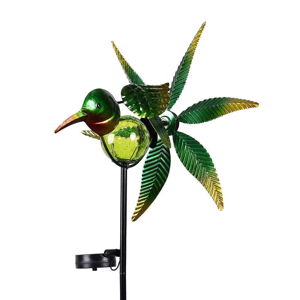 Green Bird Wind Spinner with Solar Panel and LED