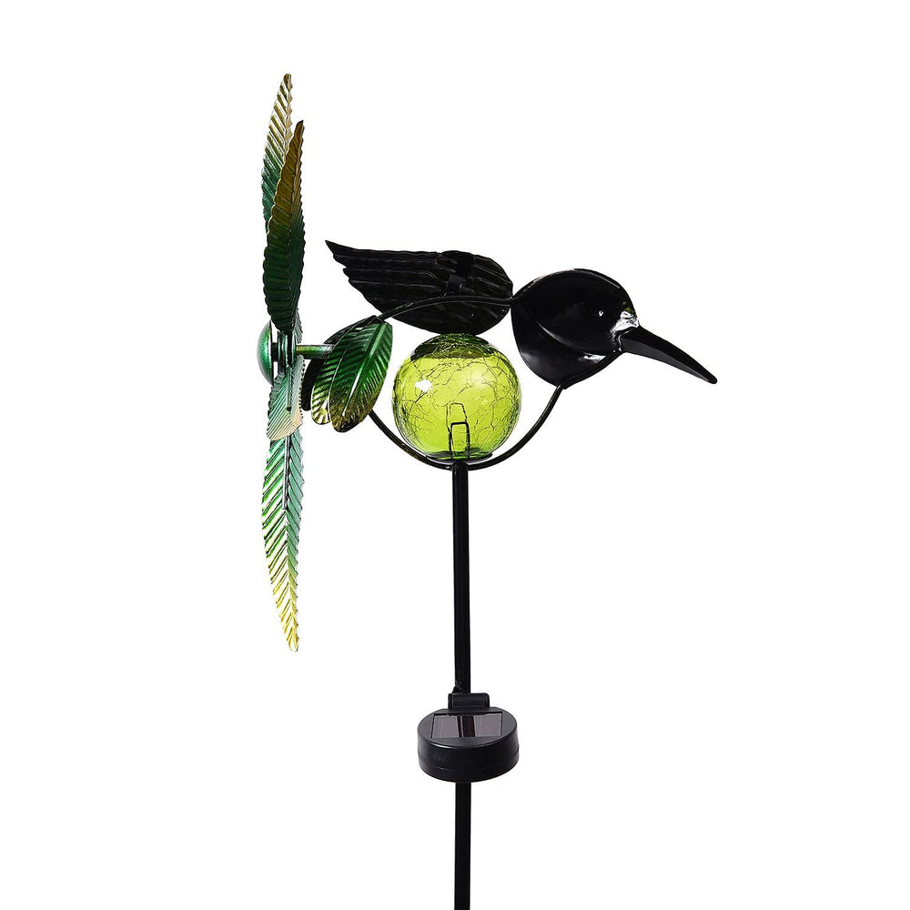 Green Bird Wind Spinner with Solar Panel and LED