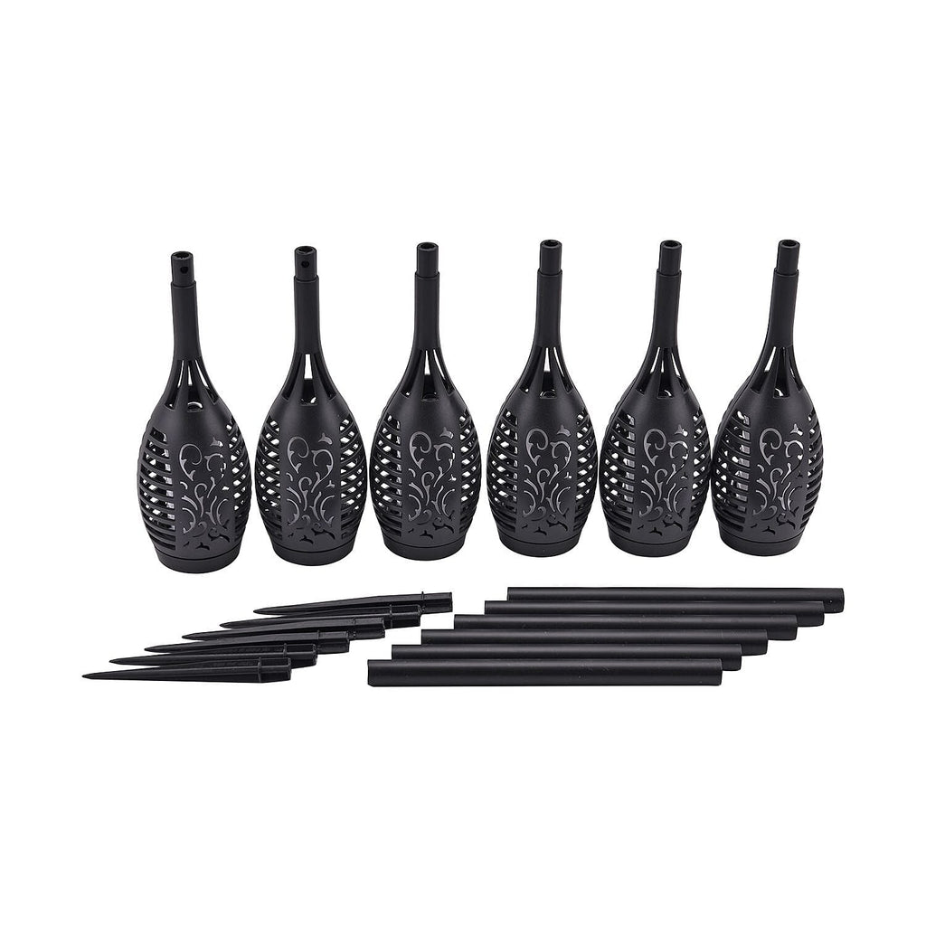 Set of 6 - Garden Flame Solar Waterproof LED Lights (Batteries Included) - Black