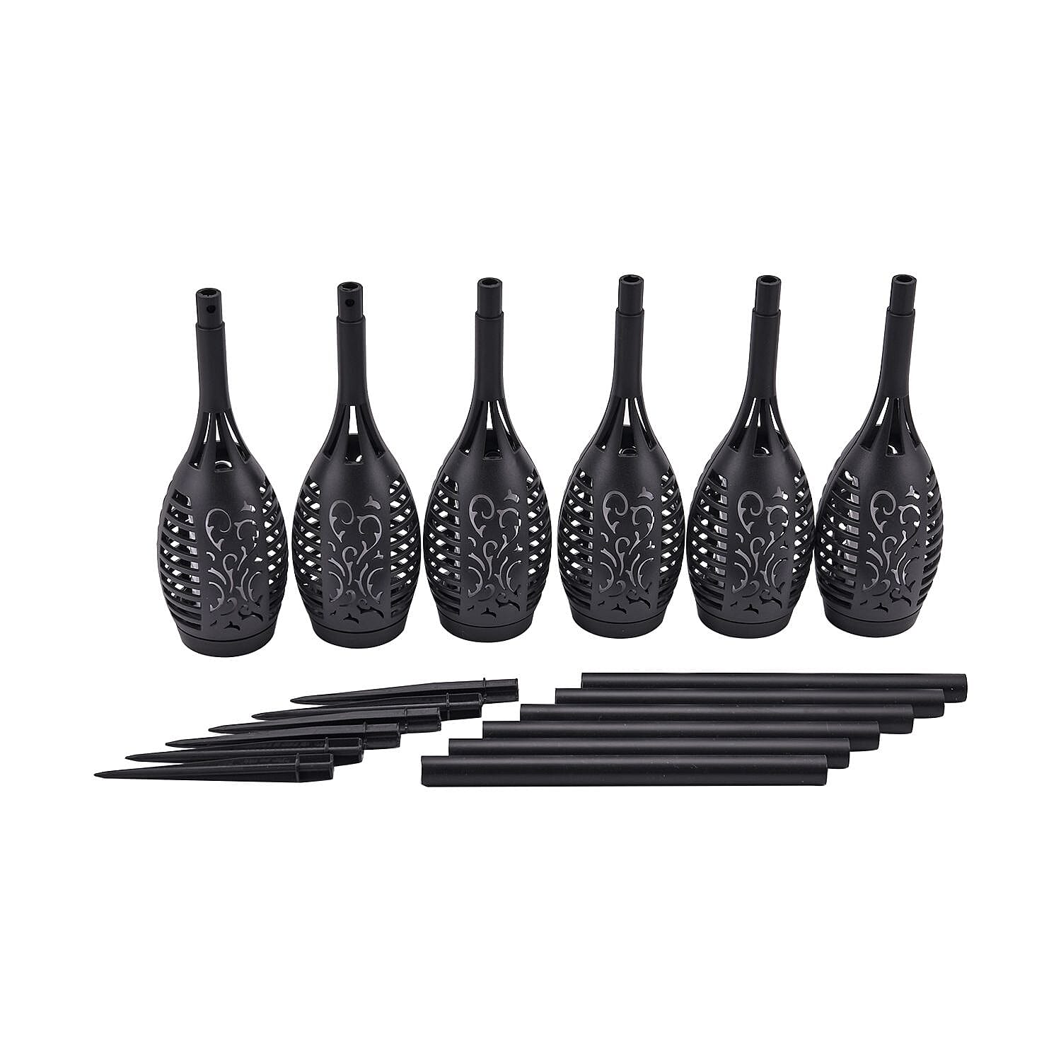 Set of 6 - Garden Flame Solar Waterproof LED Lights (Batteries Included) - Black