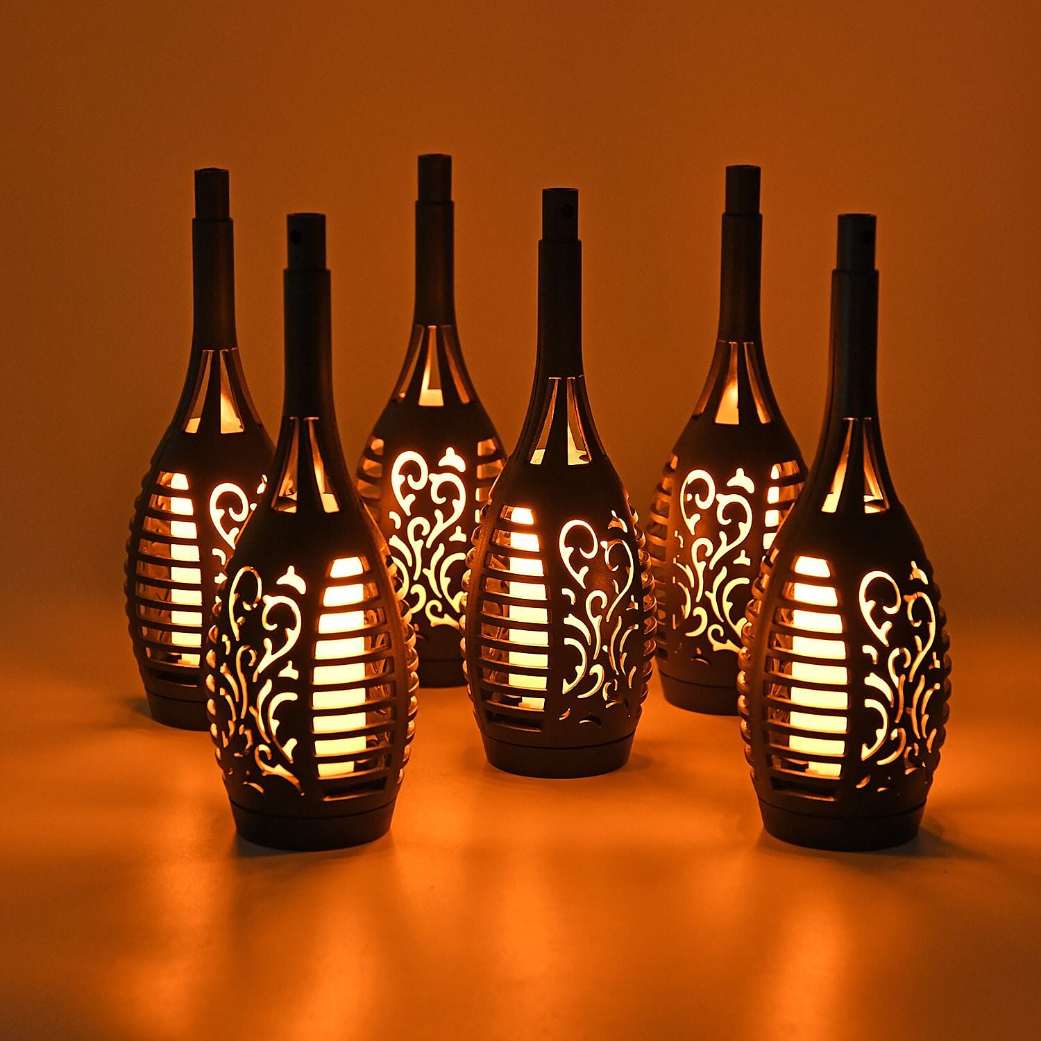 Set of 6 - Garden Flame Solar Waterproof LED Lights (Batteries Included) - Black