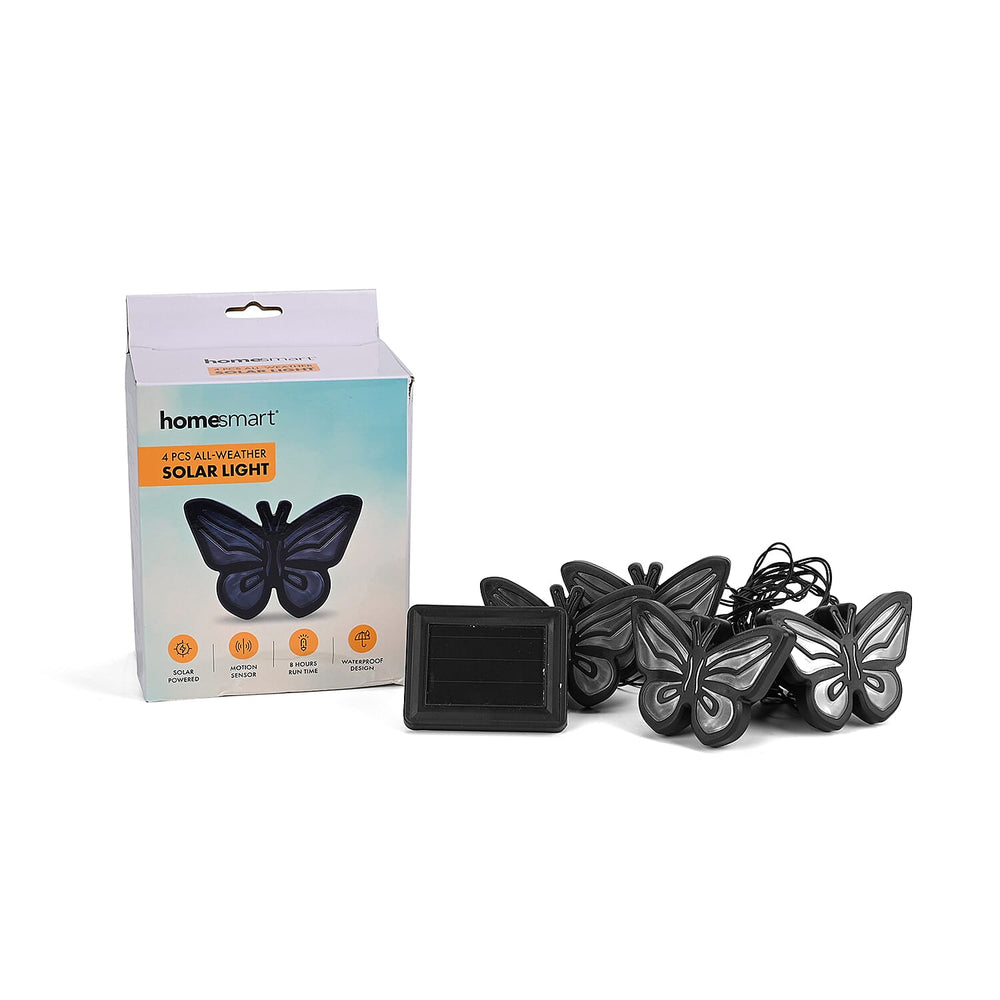 Set of 4 Waterproof Butterfly Print Solar Pathway Light - White