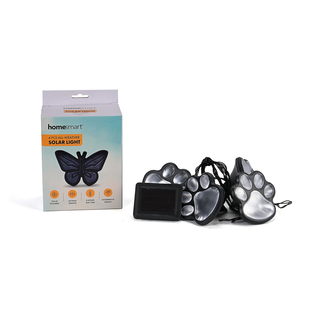 Set of 4 Waterproof Paw Print Solar Pathway Light - White