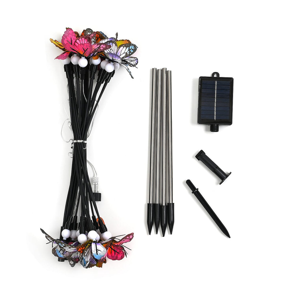 Lowest Price Offer - Set of 4 Solar Butterfly Lights- 6 Warm LEDs, 8 Lighting Modes & 500mah Battery Incl. (70cm) - Black