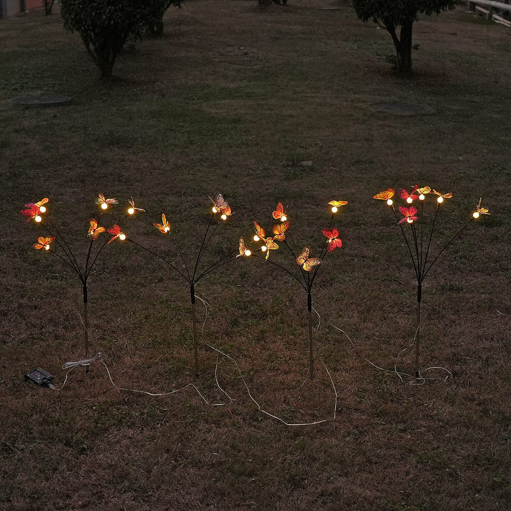 Lowest Price Offer - Set of 4 Solar Butterfly Lights- 6 Warm LEDs, 8 Lighting Modes & 500mah Battery Incl. (70cm) - Black