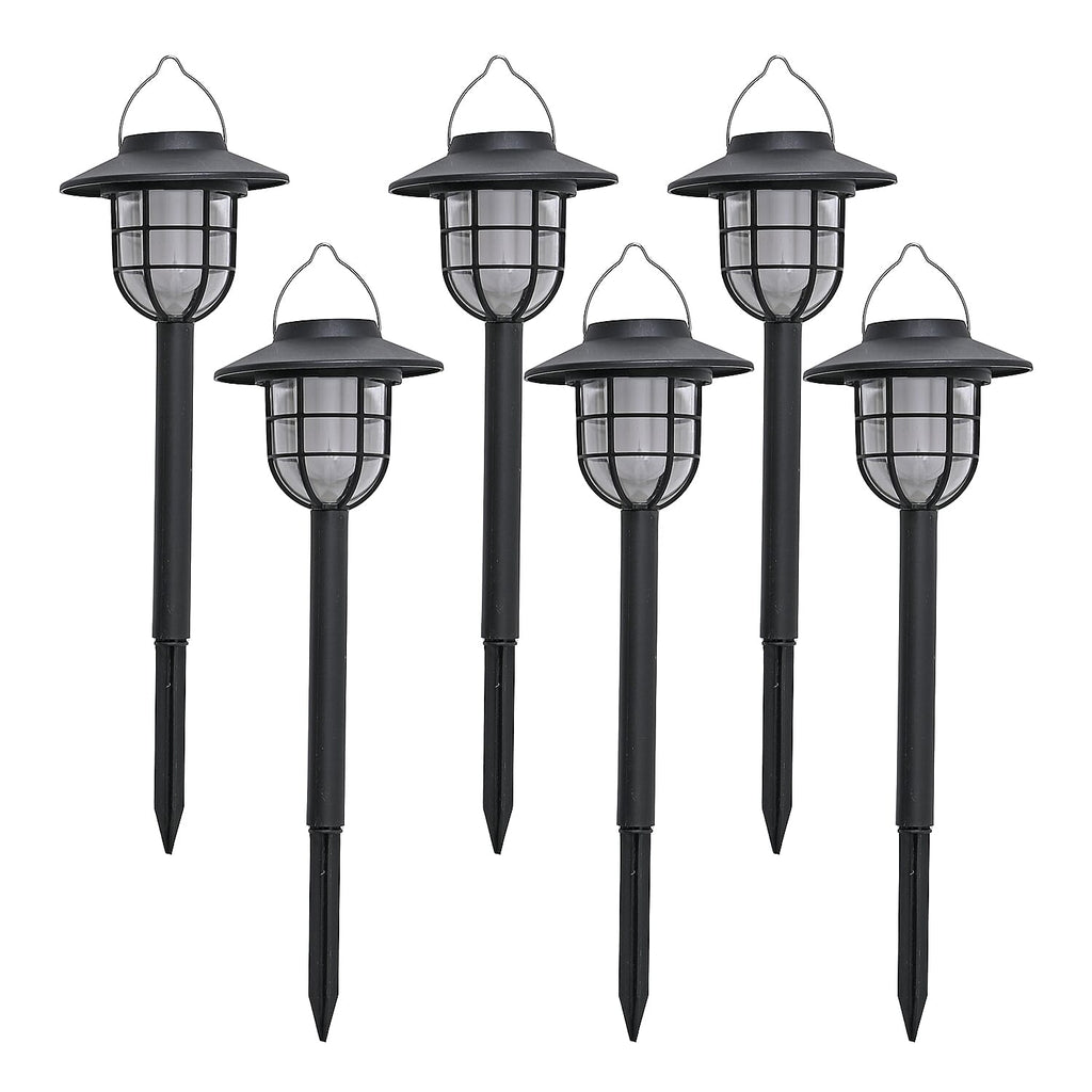 6 Solar Flickering Flame Pathway LED Lights - Grey