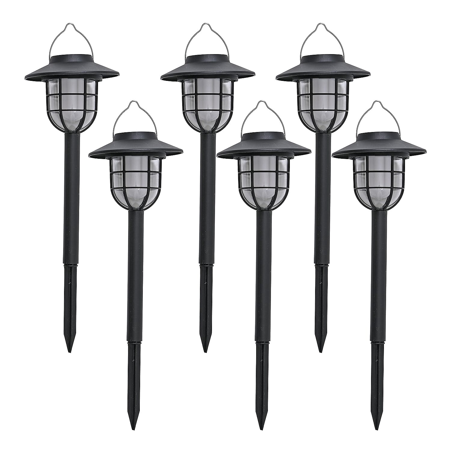 6 Solar Flickering Flame Pathway LED Lights - Grey