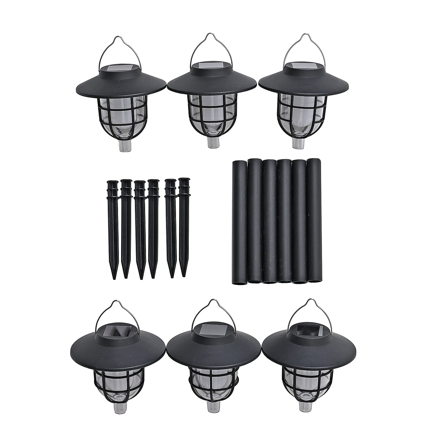 6 Solar Flickering Flame Pathway LED Lights - Grey