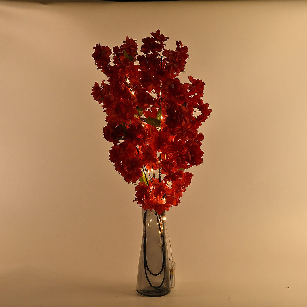 Set of 2 Faux Cherry Blossom Branches with Warm White LED Lights - Red