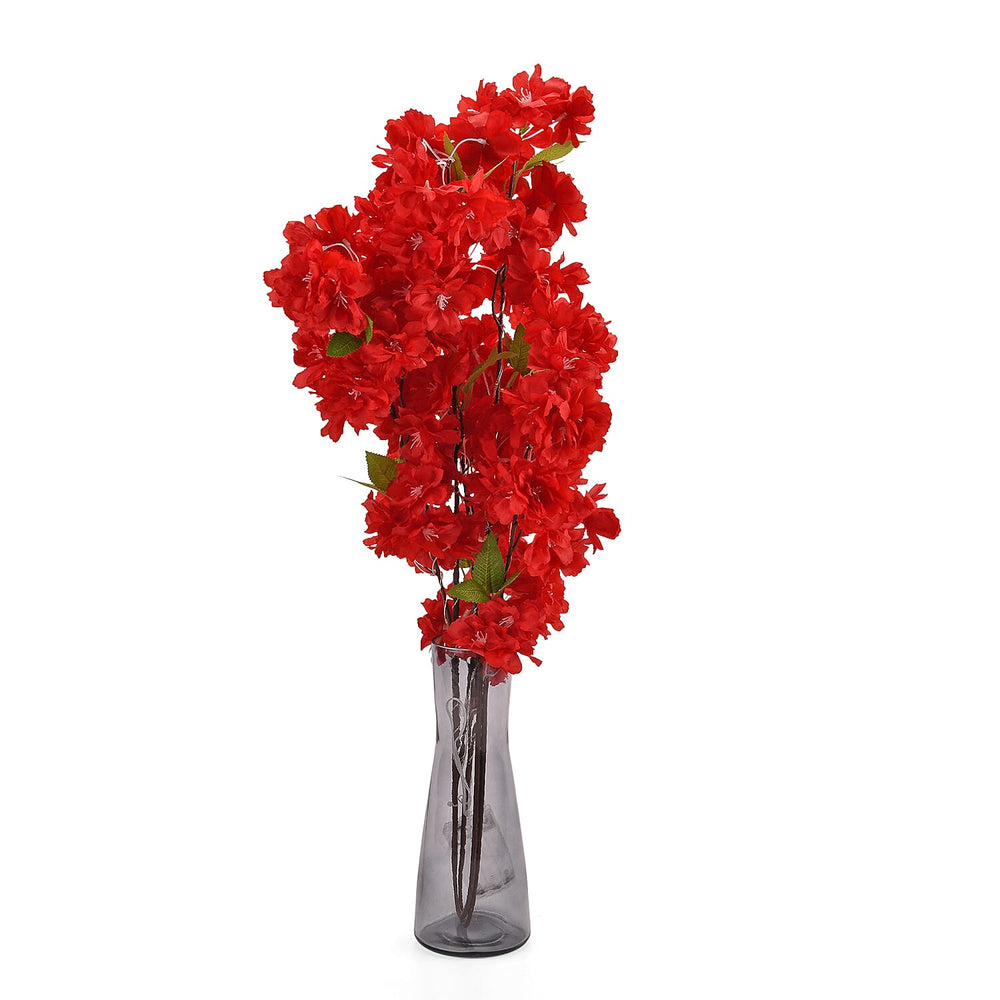 Set of 2 Faux Cherry Blossom Branches with Warm White LED Lights - Red