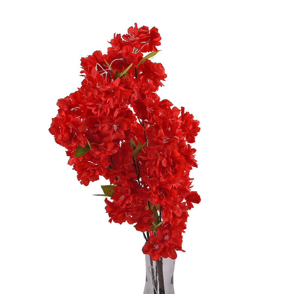 Set of 2 Faux Cherry Blossom Branches with Warm White LED Lights - Red