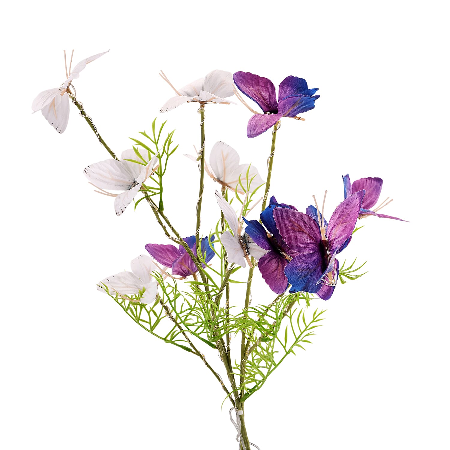 THE HOME DECOR -Set of 2 Faux Flower Butterfly Branches with Warm White LED Lights - White - Purple