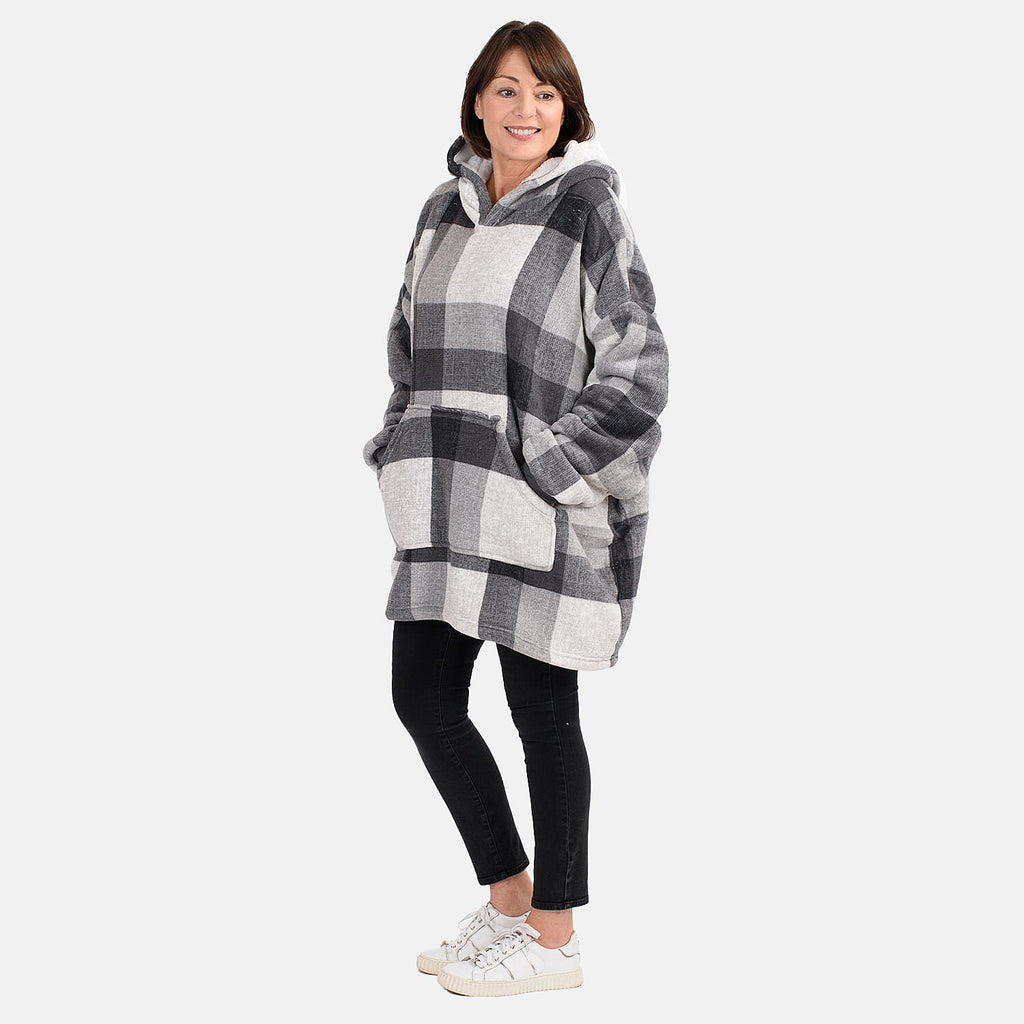 Oversized Sherpa Fleece Hoodie (One Size) - Checker