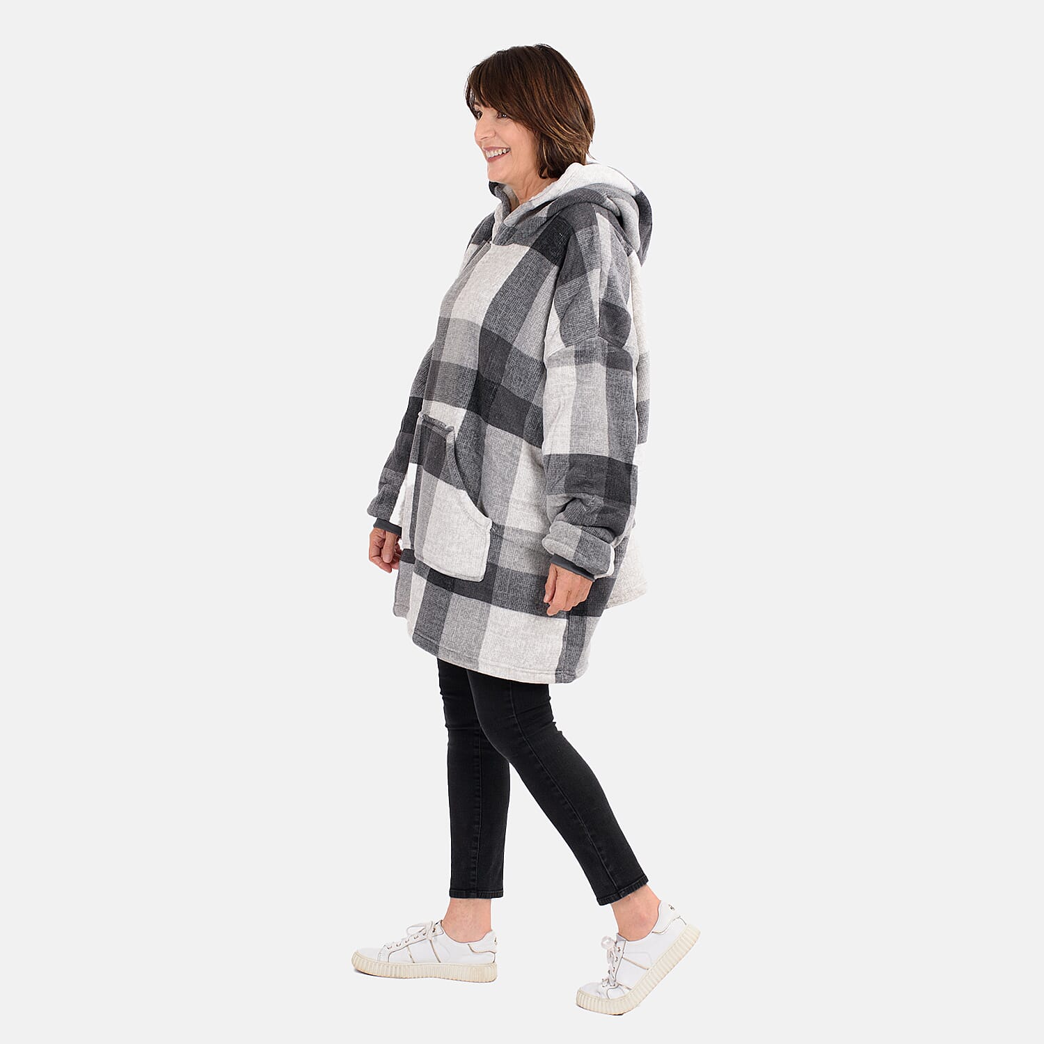 Oversized Sherpa Fleece Hoodie (One Size) - Checker