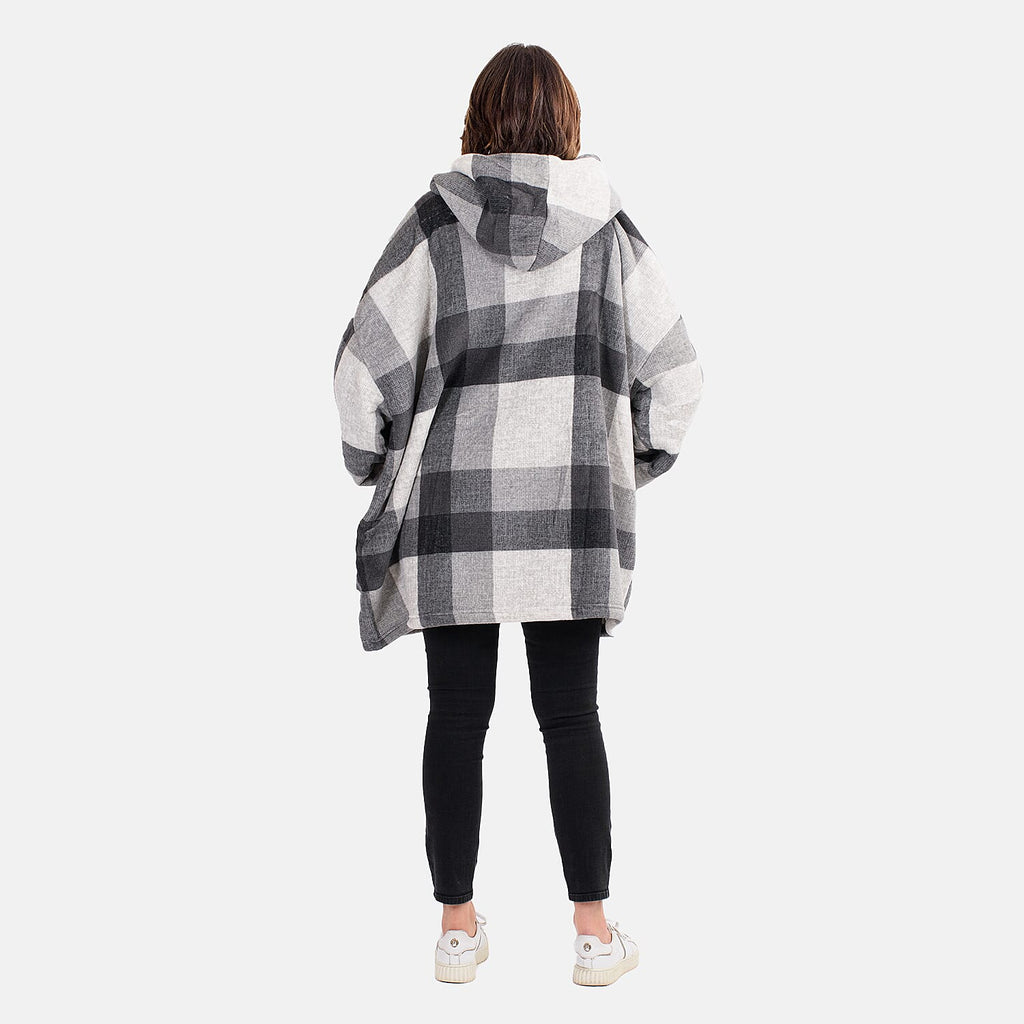 Oversized Sherpa Fleece Hoodie (One Size) - Checker