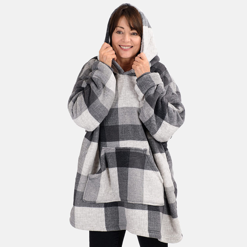 Oversized Sherpa Fleece Hoodie (One Size) - Checker