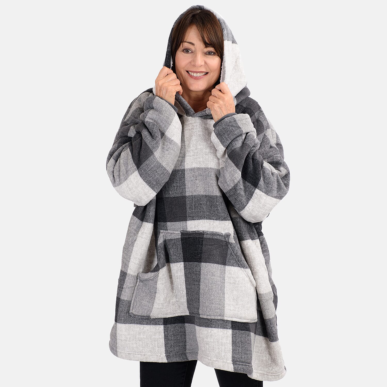 Oversized Sherpa Fleece Hoodie (One Size) - Checker