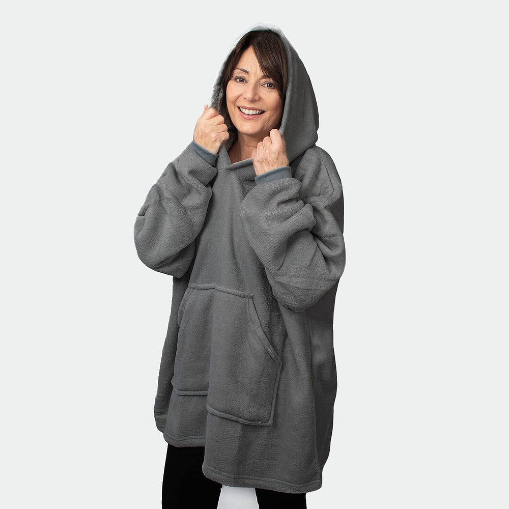 Oversized Sherpa Fleece Hoodie (One Size) - Silver