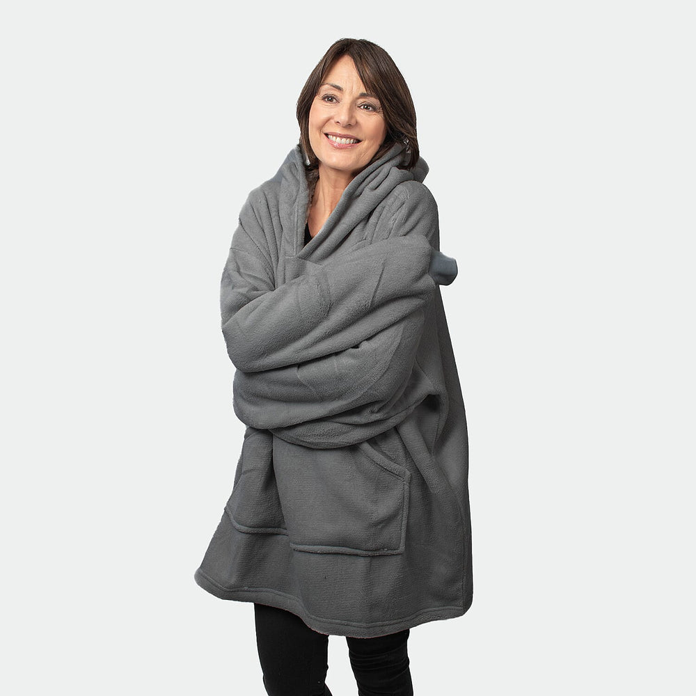 Oversized Sherpa Fleece Hoodie (One Size) - Silver