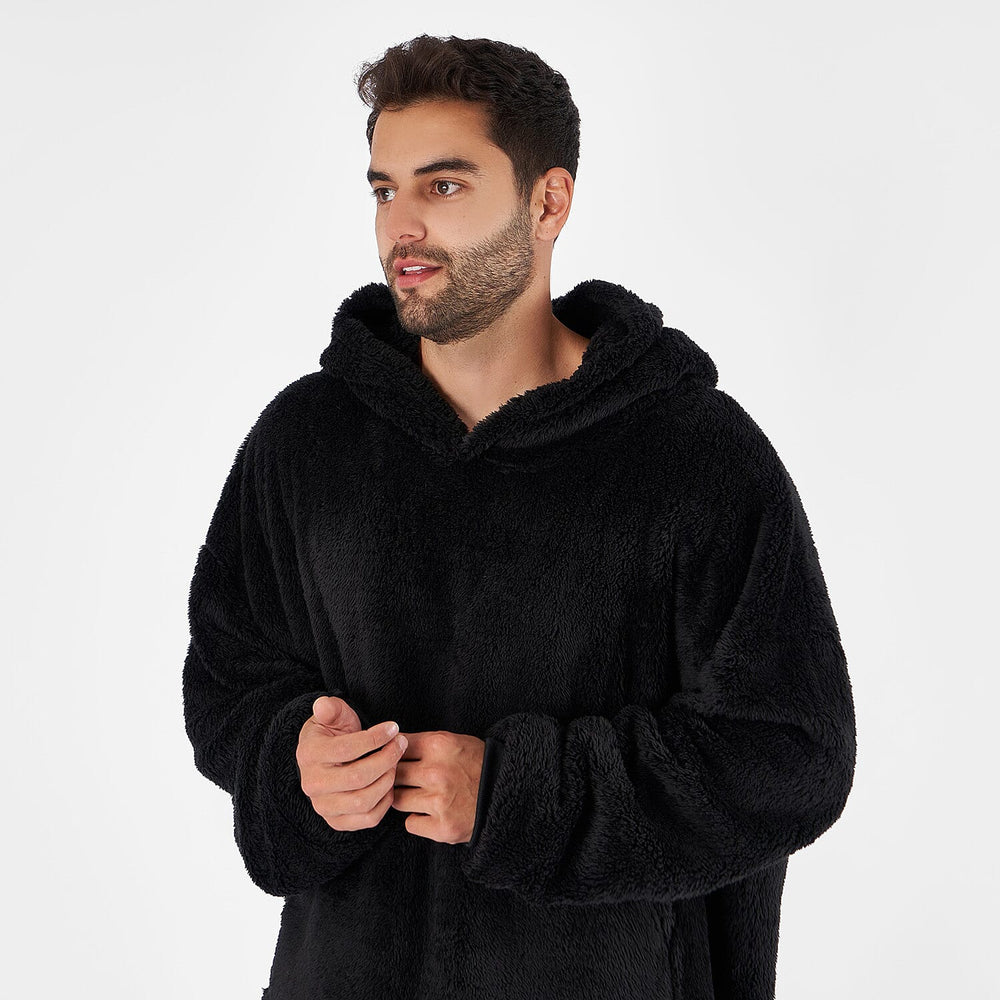 Oversized Teddy Fleece Hoodie (One Size) - Black