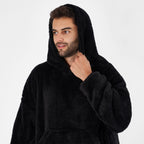 Oversized Teddy Fleece Hoodie (One Size) - Black