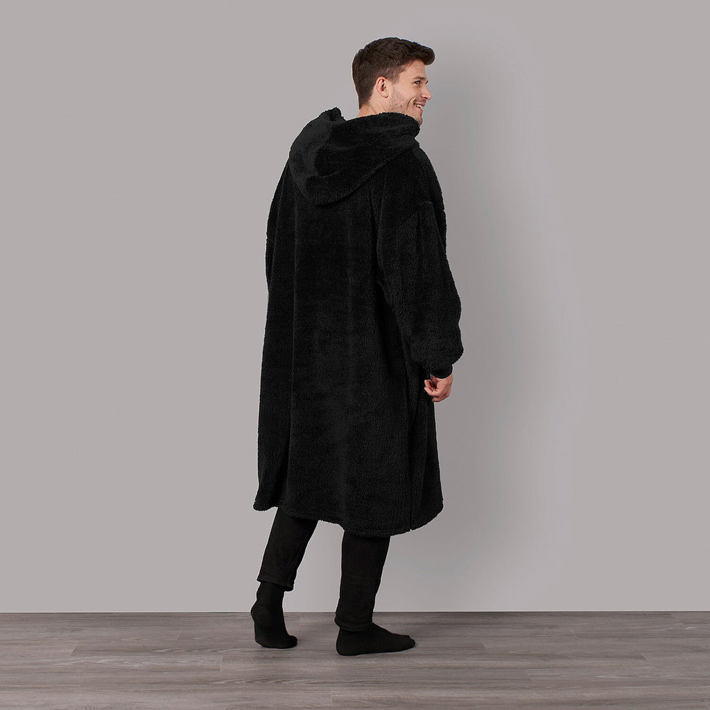 Oversized Teddy Fleece Hoodie (One Size) - Black