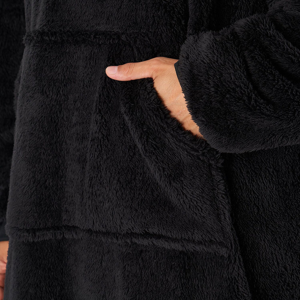 Oversized Teddy Fleece Hoodie (One Size) - Black