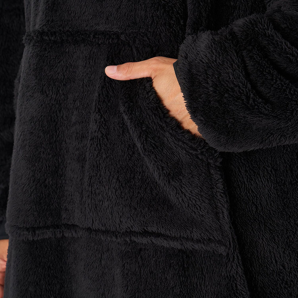 Oversized Teddy Fleece Hoodie (One Size) - Black