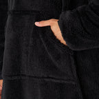 Oversized Teddy Fleece Hoodie (One Size) - Black